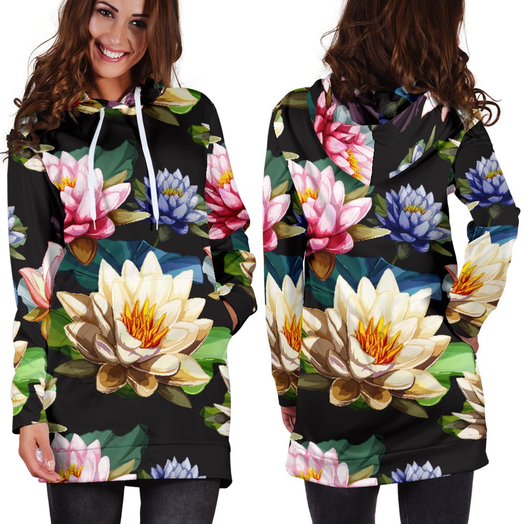 Water Lily Pattern Print Design WL02 Women Hoodie Dress