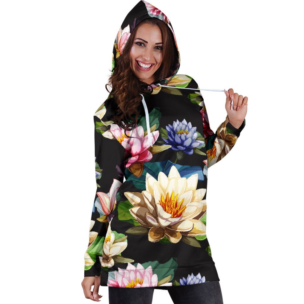 Water Lily Pattern Print Design WL02 Women Hoodie Dress