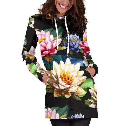 Water Lily Pattern Print Design WL02 Women Hoodie Dress
