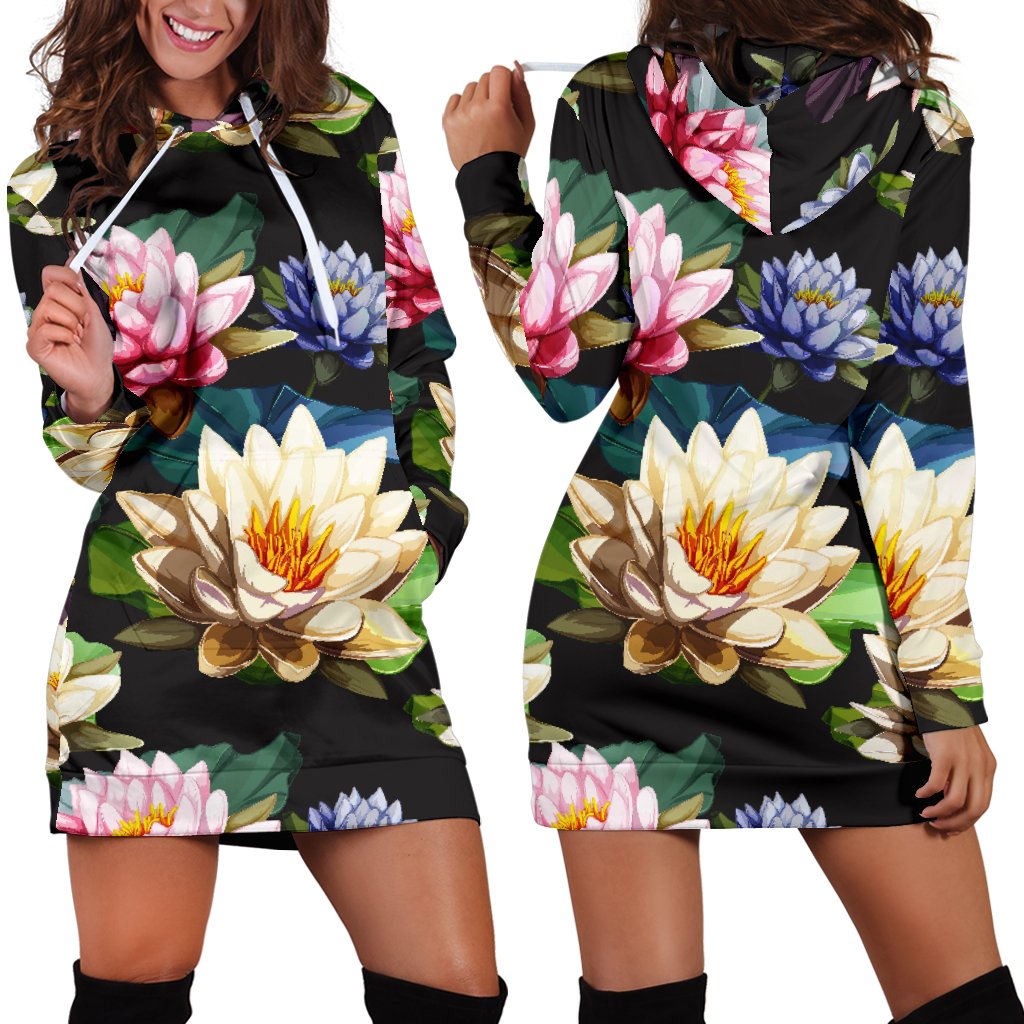 Water Lily Pattern Print Design WL02 Women Hoodie Dress