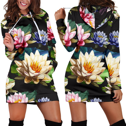 Water Lily Pattern Print Design WL02 Women Hoodie Dress
