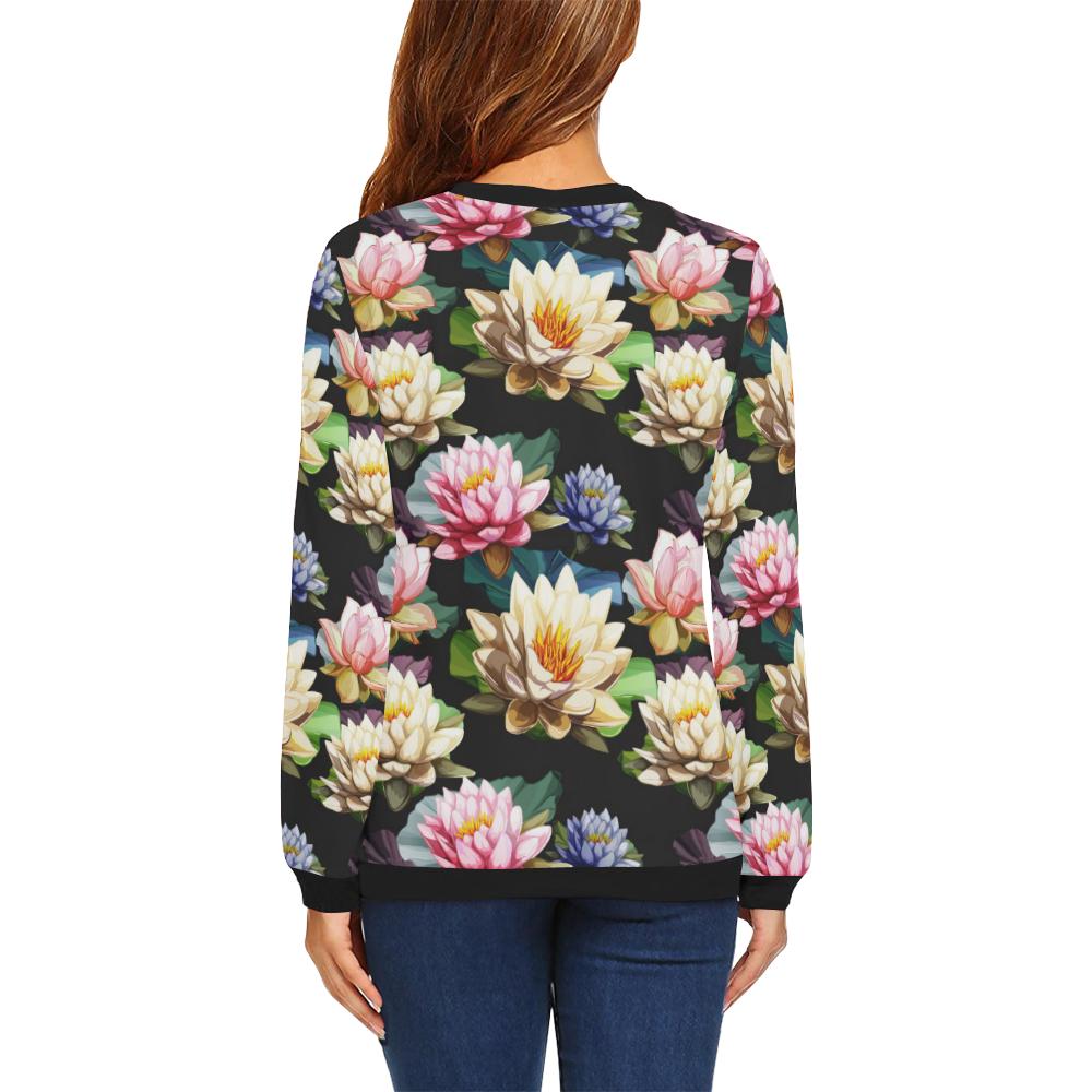 Water Lily Pattern Print Design WL02 Women Long Sleeve Sweatshirt-JorJune