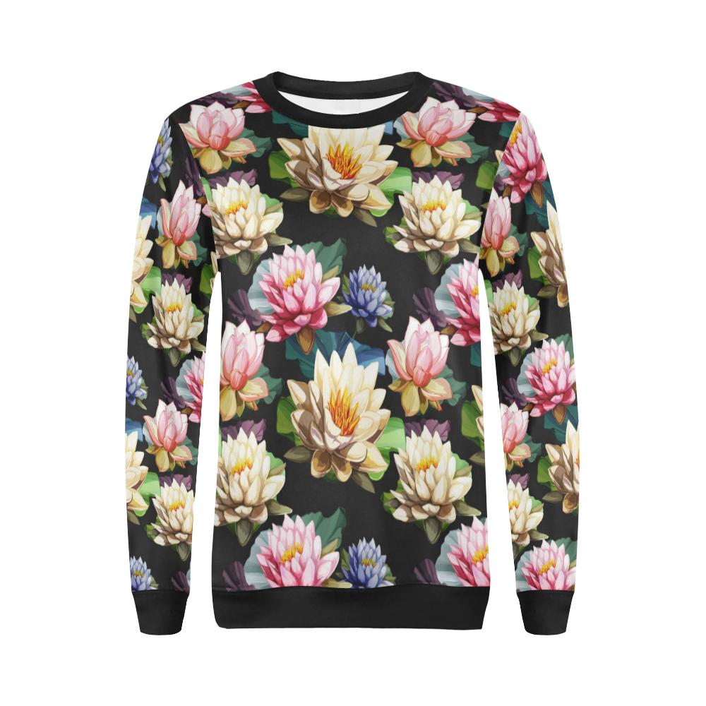 Water Lily Pattern Print Design WL02 Women Long Sleeve Sweatshirt-JorJune