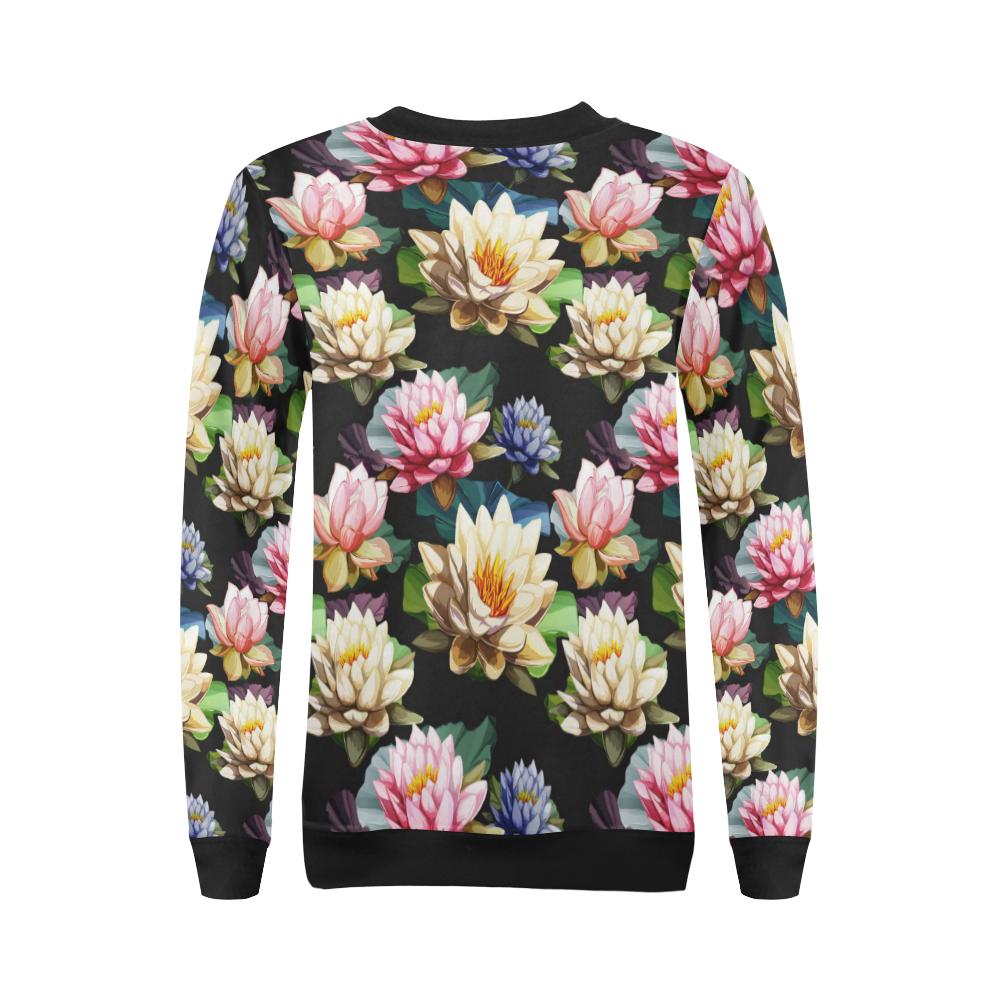Water Lily Pattern Print Design WL02 Women Long Sleeve Sweatshirt-JorJune