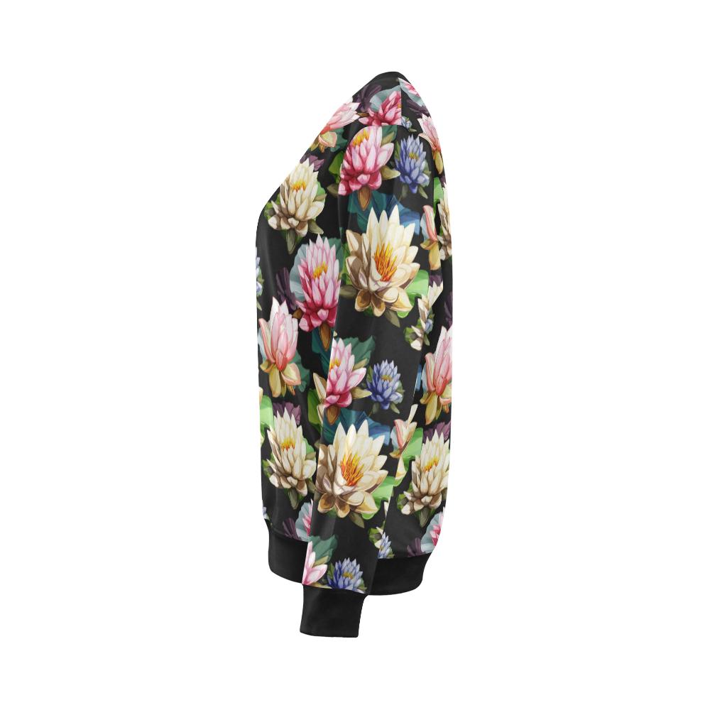 Water Lily Pattern Print Design WL02 Women Long Sleeve Sweatshirt-JorJune