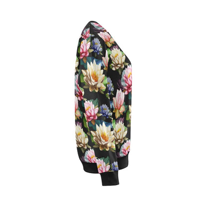 Water Lily Pattern Print Design WL02 Women Long Sleeve Sweatshirt-JorJune