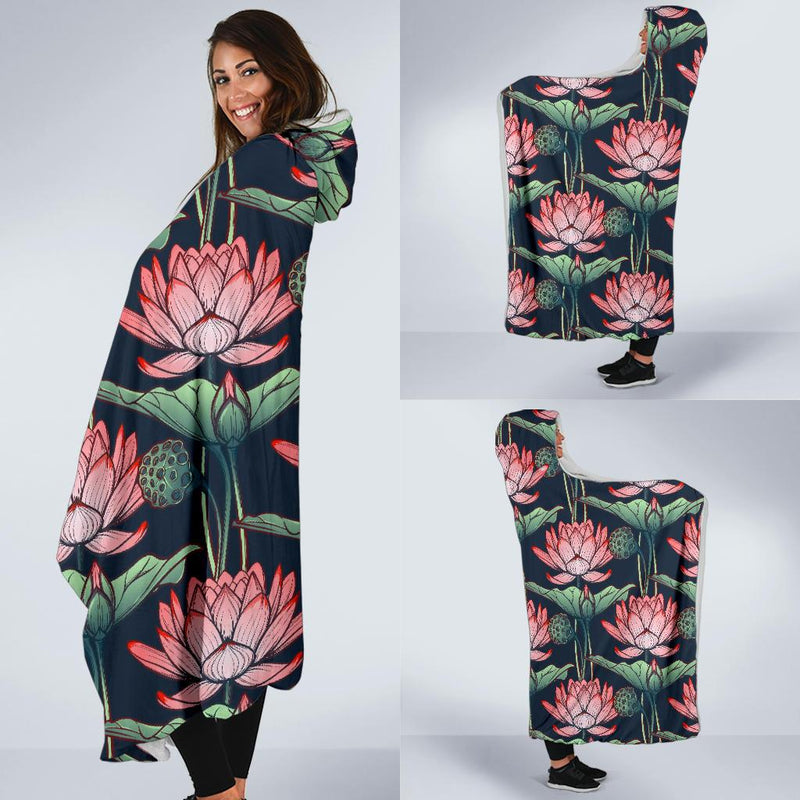 Water Lily Pattern Print Design WL03 Hooded Blanket-JORJUNE.COM