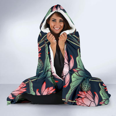 Water Lily Pattern Print Design WL03 Hooded Blanket-JORJUNE.COM