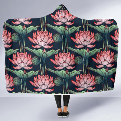 Water Lily Pattern Print Design WL03 Hooded Blanket-JORJUNE.COM