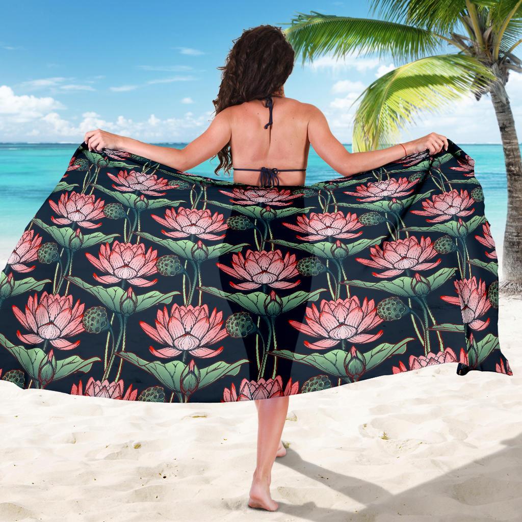 Water Lily Pattern Print Design WL03 Sarong Pareo Wrap-JORJUNE.COM