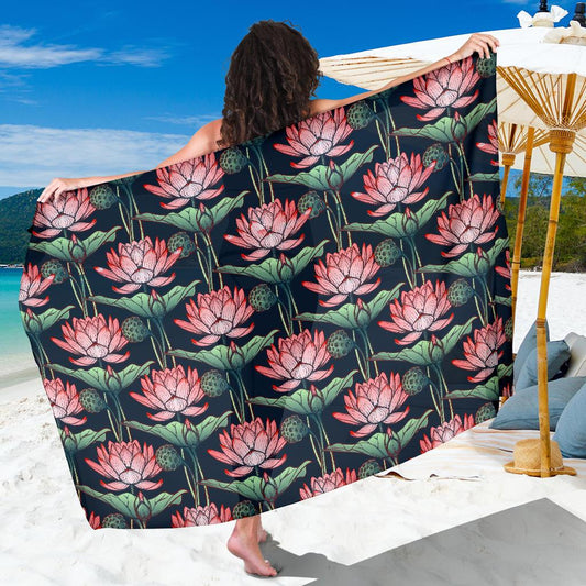 Water Lily Pattern Print Design WL03 Sarong Pareo Wrap-JORJUNE.COM
