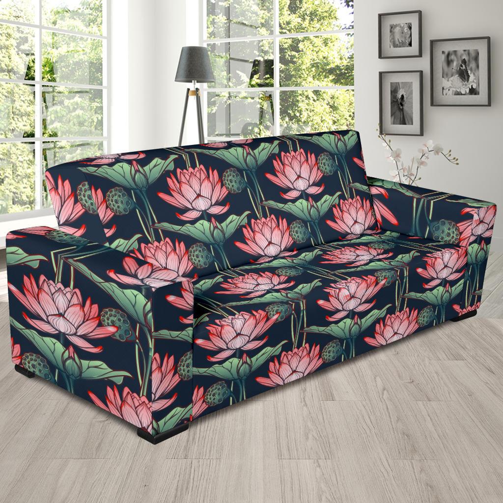 Water Lily Pattern Print Design WL03 Sofa Slipcover-JORJUNE.COM