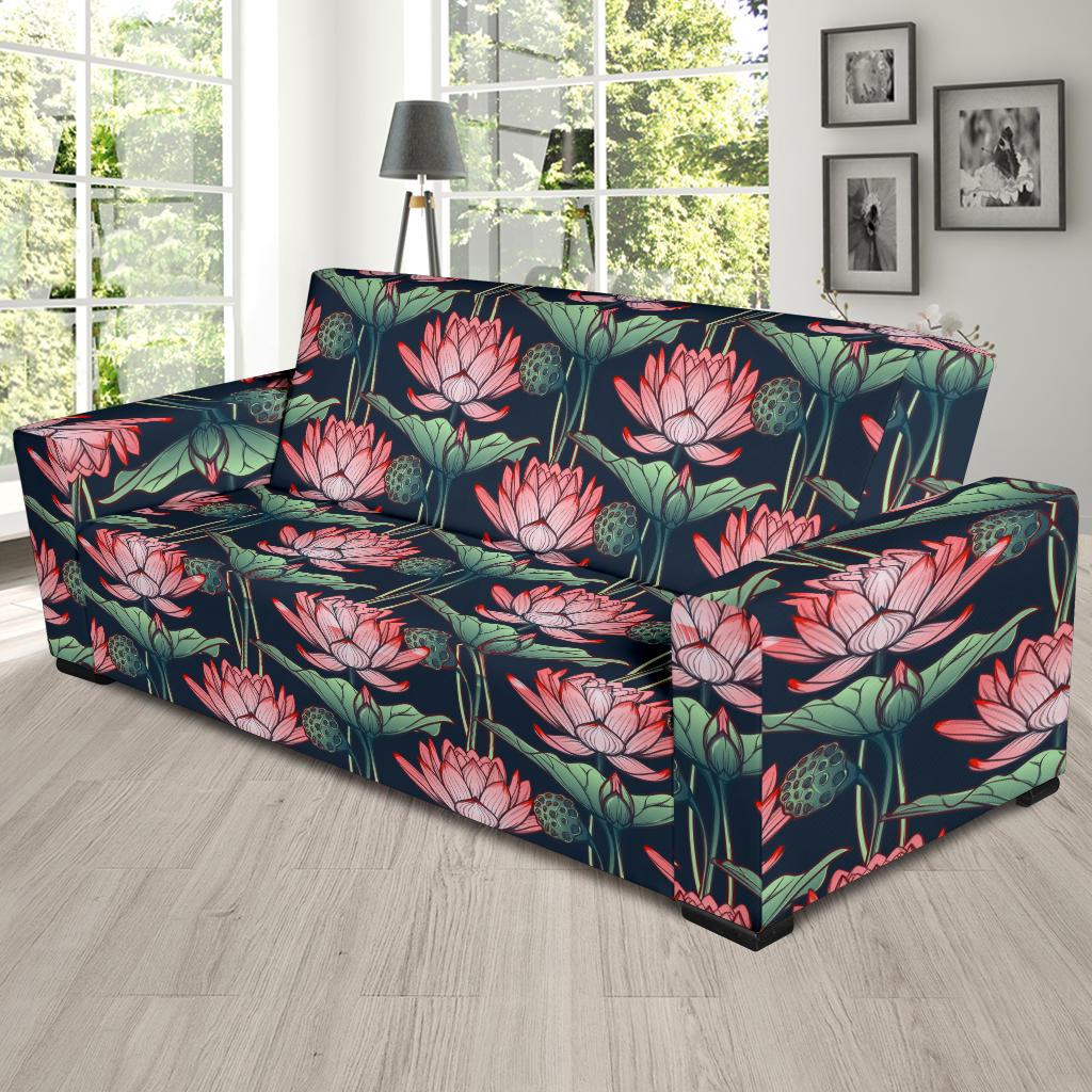Water Lily Pattern Print Design WL03 Sofa Slipcover-JORJUNE.COM