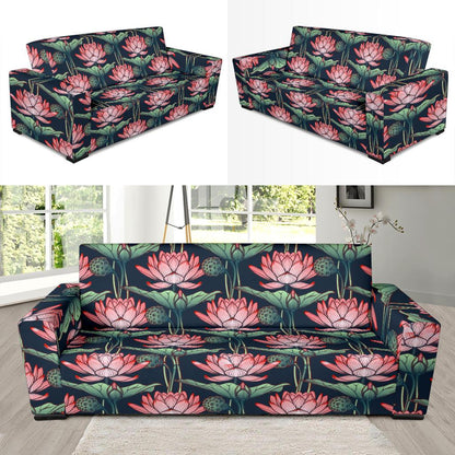 Water Lily Pattern Print Design WL03 Sofa Slipcover-JORJUNE.COM