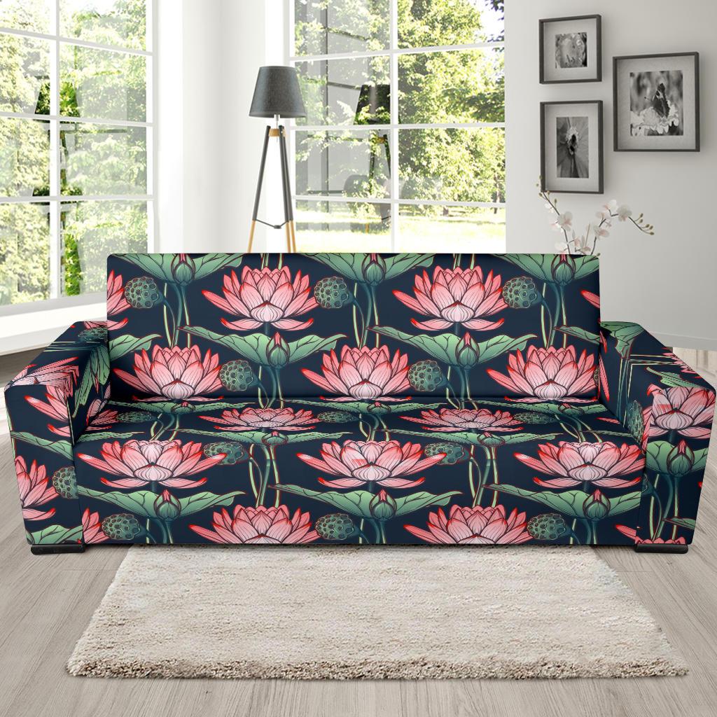 Water Lily Pattern Print Design WL03 Sofa Slipcover-JORJUNE.COM