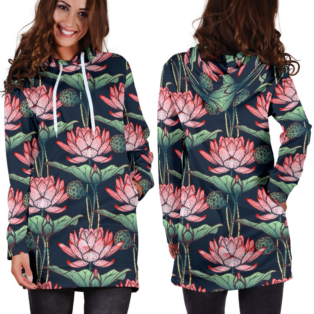 Water Lily Pattern Print Design WL03 Women Hoodie Dress