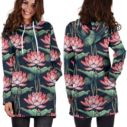 Water Lily Pattern Print Design WL03 Women Hoodie Dress