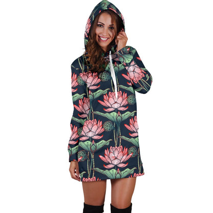 Water Lily Pattern Print Design WL03 Women Hoodie Dress