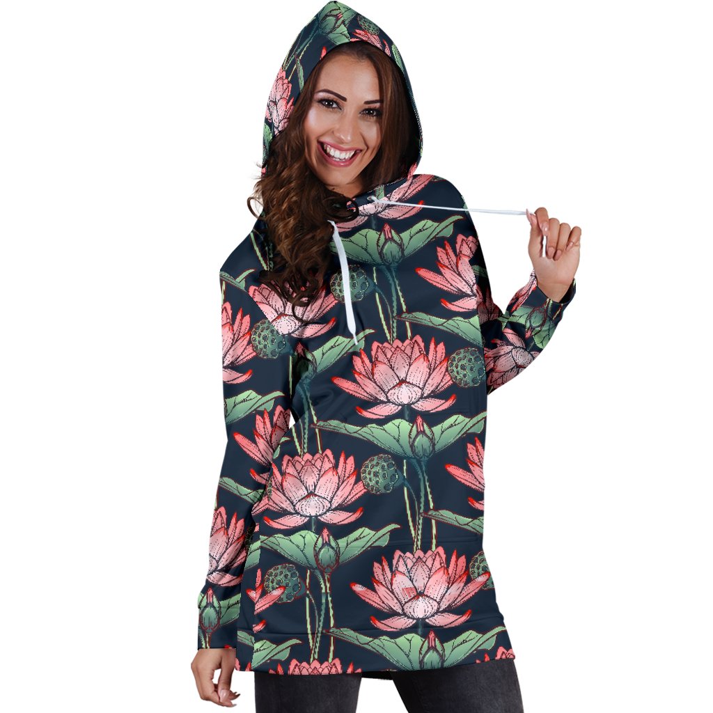 Water Lily Pattern Print Design WL03 Women Hoodie Dress