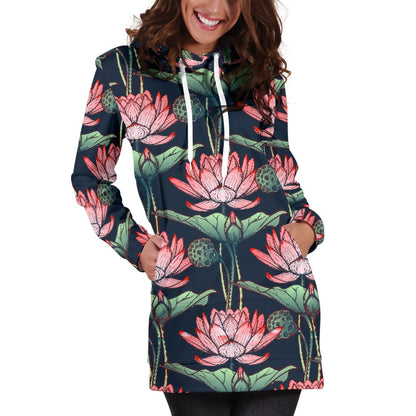Water Lily Pattern Print Design WL03 Women Hoodie Dress