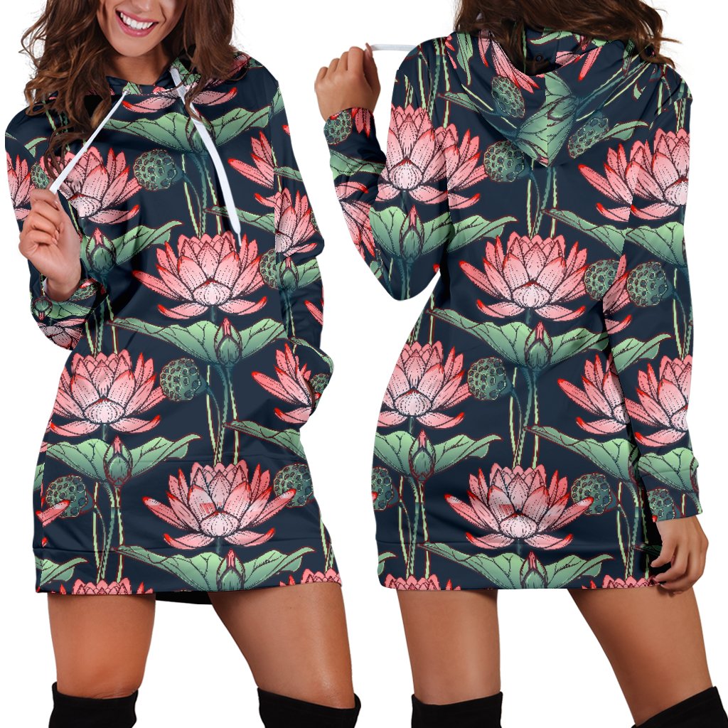 Water Lily Pattern Print Design WL03 Women Hoodie Dress