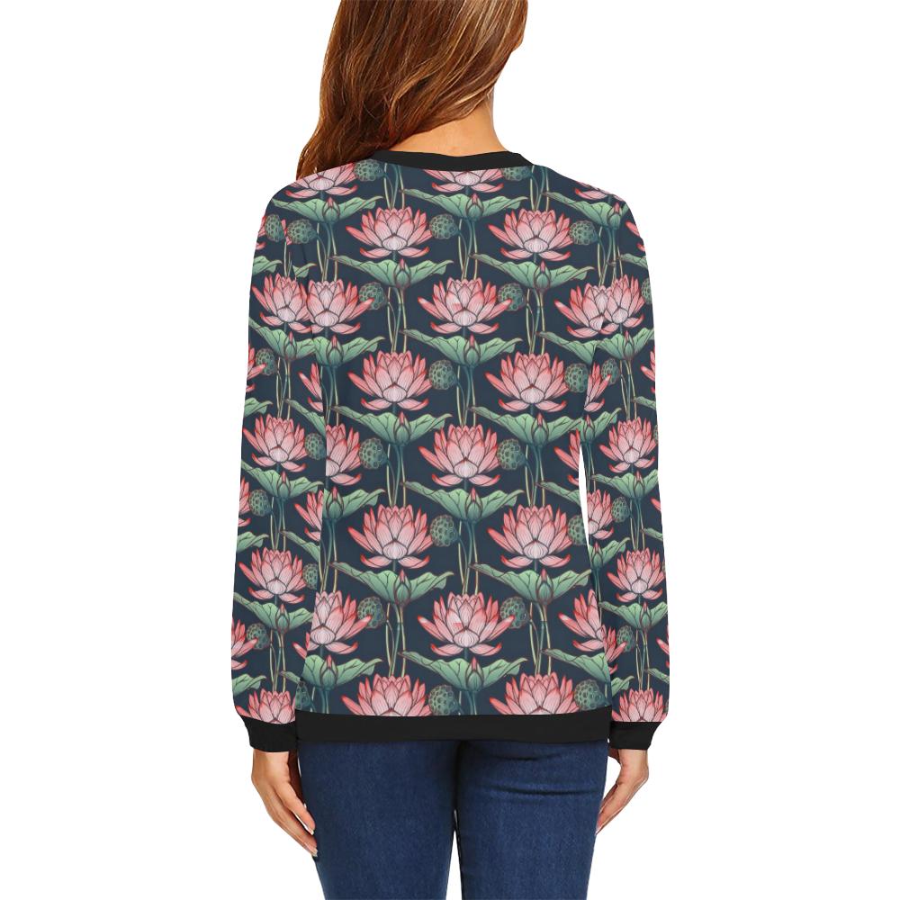 Water Lily Pattern Print Design WL03 Women Long Sleeve Sweatshirt-JorJune