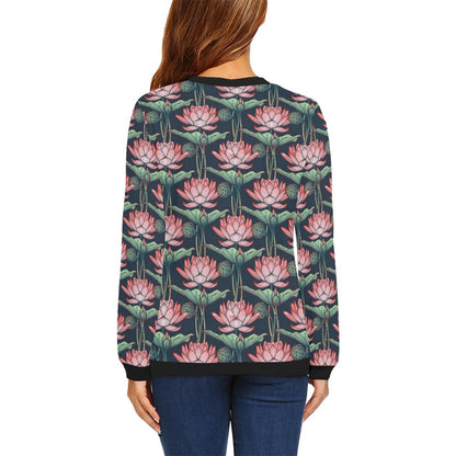 Water Lily Pattern Print Design WL03 Women Long Sleeve Sweatshirt-JorJune