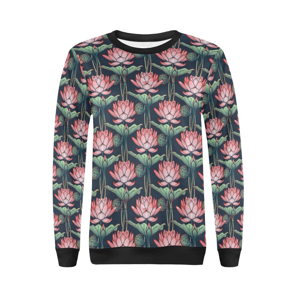 Water Lily Pattern Print Design WL03 Women Long Sleeve Sweatshirt-JorJune