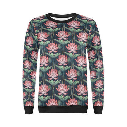 Water Lily Pattern Print Design WL03 Women Long Sleeve Sweatshirt-JorJune