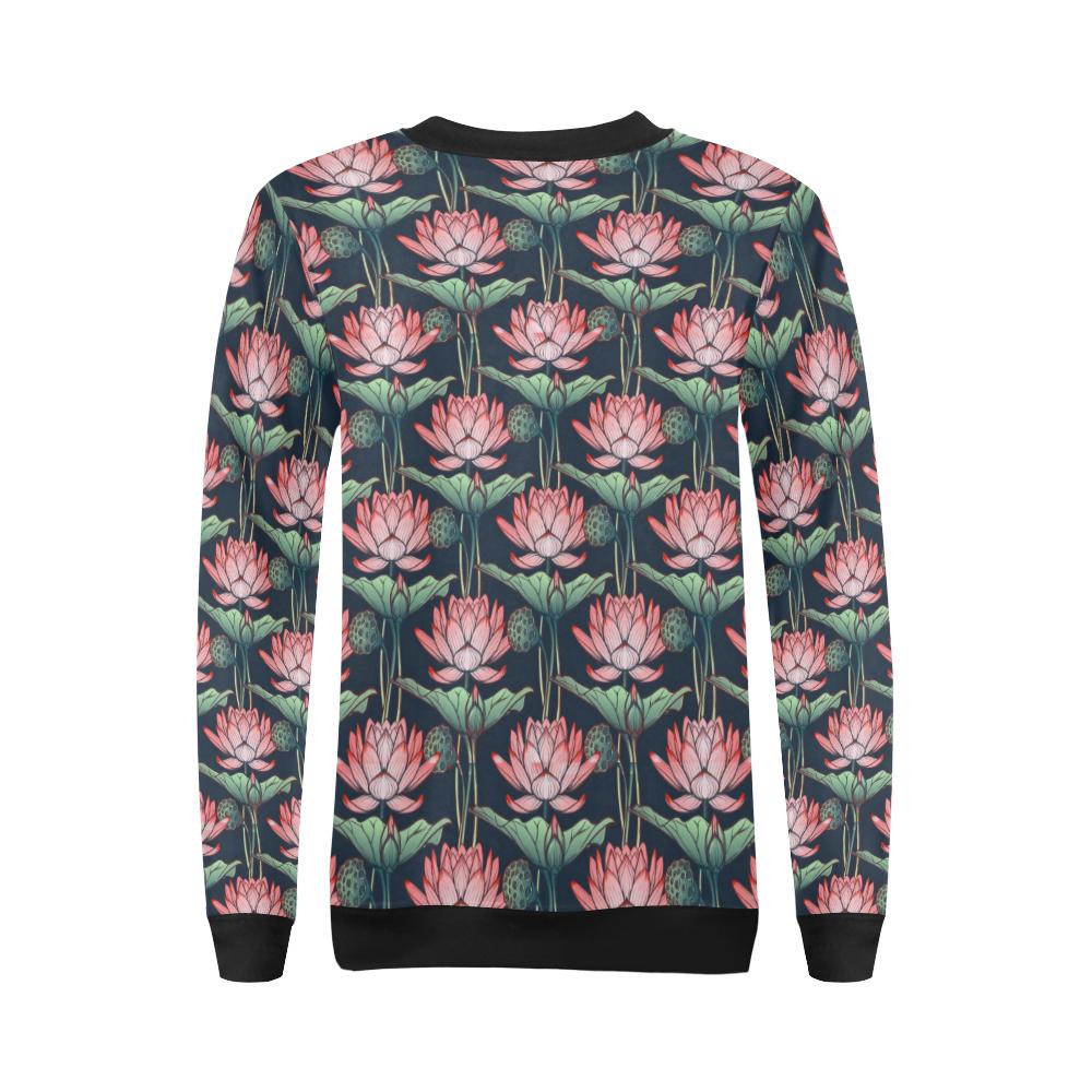 Water Lily Pattern Print Design WL03 Women Long Sleeve Sweatshirt-JorJune