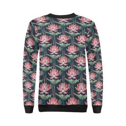Water Lily Pattern Print Design WL03 Women Long Sleeve Sweatshirt-JorJune