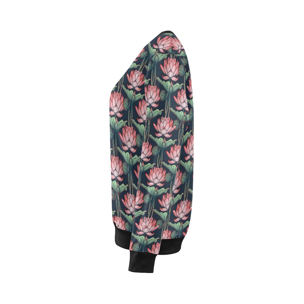 Water Lily Pattern Print Design WL03 Women Long Sleeve Sweatshirt-JorJune