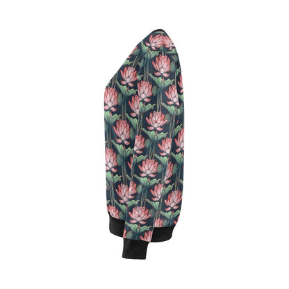 Water Lily Pattern Print Design WL03 Women Long Sleeve Sweatshirt-JorJune