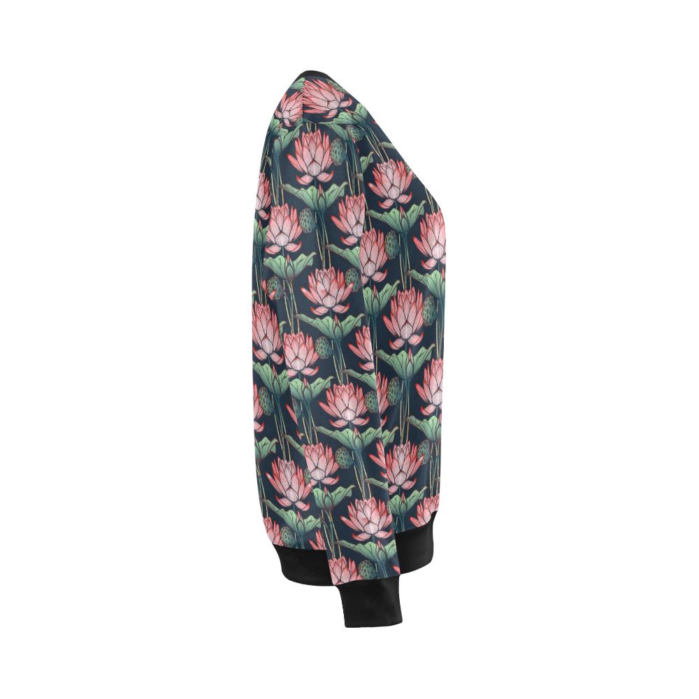 Water Lily Pattern Print Design WL03 Women Long Sleeve Sweatshirt-JorJune