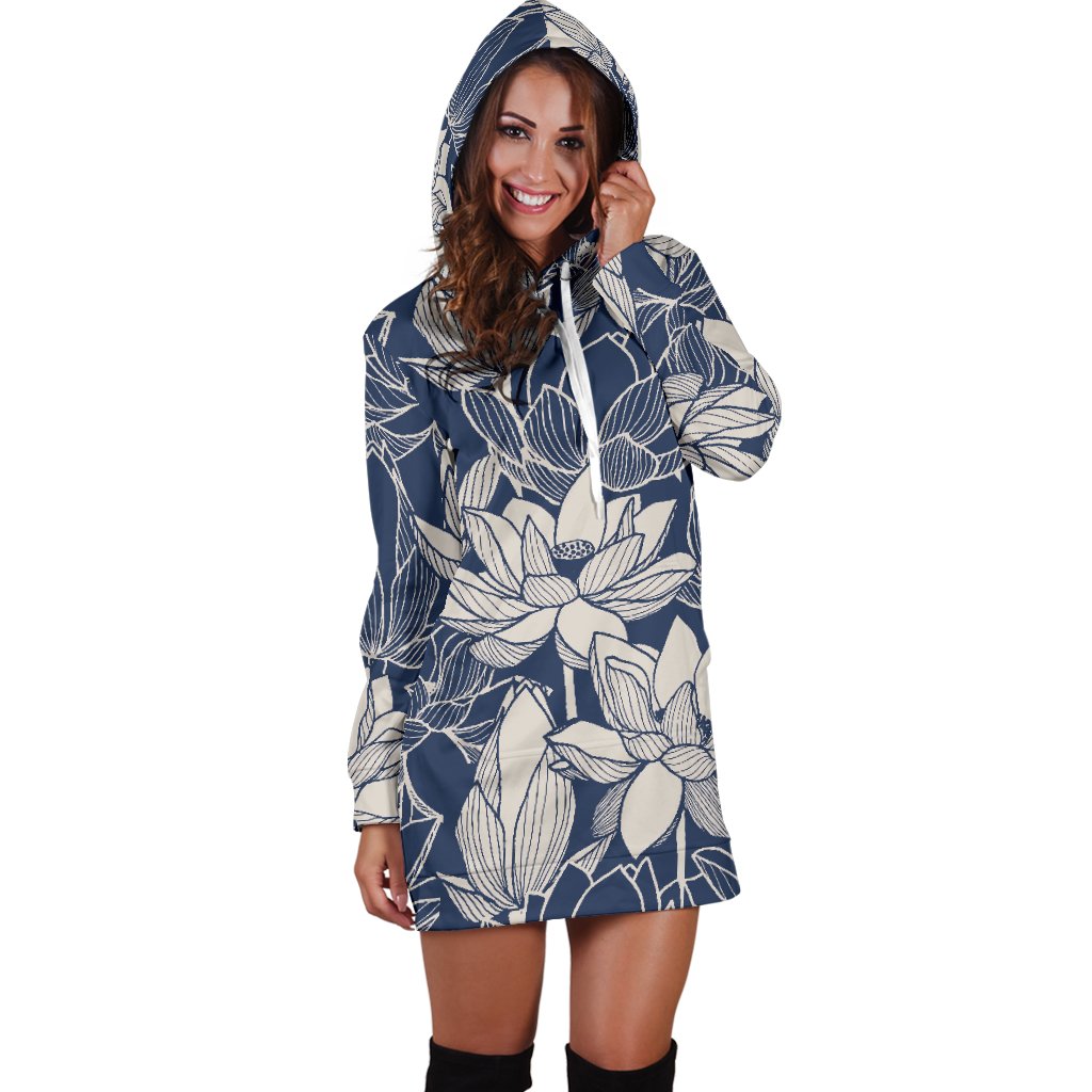 Water Lily Pattern Print Design WL04 Women Hoodie Dress