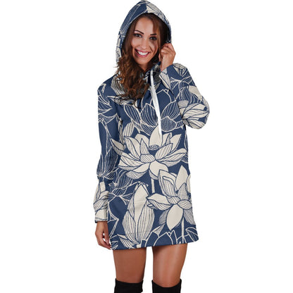 Water Lily Pattern Print Design WL04 Women Hoodie Dress