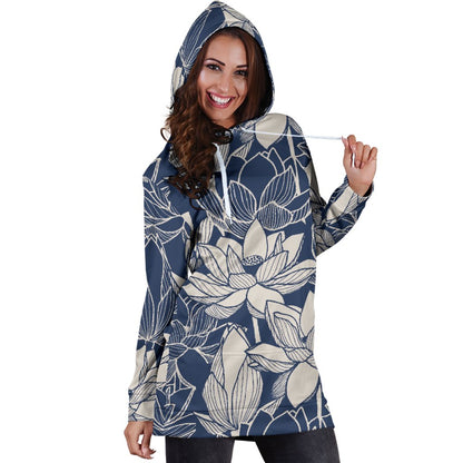 Water Lily Pattern Print Design WL04 Women Hoodie Dress