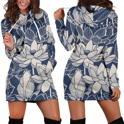 Water Lily Pattern Print Design WL04 Women Hoodie Dress