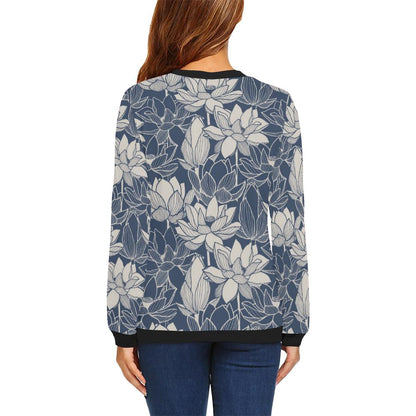 Water Lily Pattern Print Design WL04 Women Long Sleeve Sweatshirt-JorJune