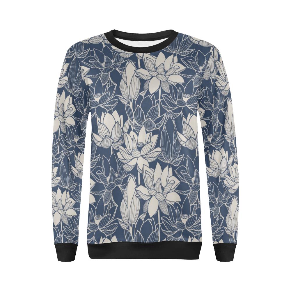 Water Lily Pattern Print Design WL04 Women Long Sleeve Sweatshirt-JorJune