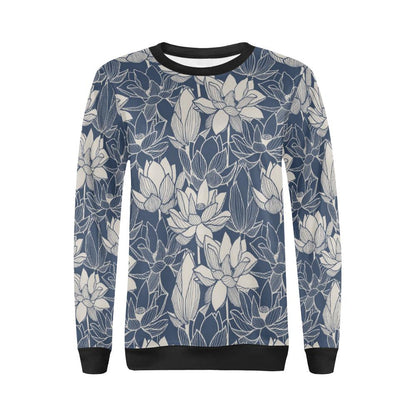 Water Lily Pattern Print Design WL04 Women Long Sleeve Sweatshirt-JorJune