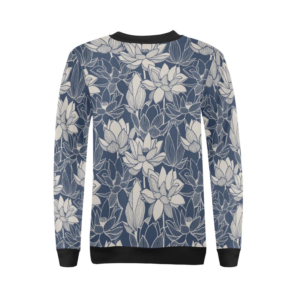 Water Lily Pattern Print Design WL04 Women Long Sleeve Sweatshirt-JorJune