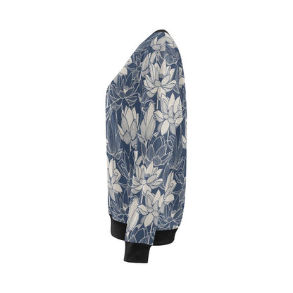 Water Lily Pattern Print Design WL04 Women Long Sleeve Sweatshirt-JorJune