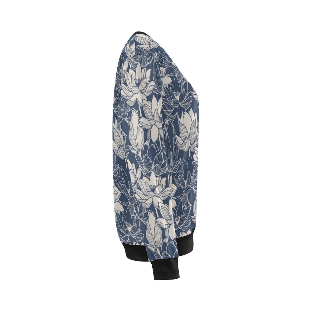 Water Lily Pattern Print Design WL04 Women Long Sleeve Sweatshirt-JorJune