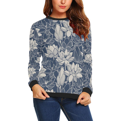 Water Lily Pattern Print Design WL04 Women Long Sleeve Sweatshirt-JorJune