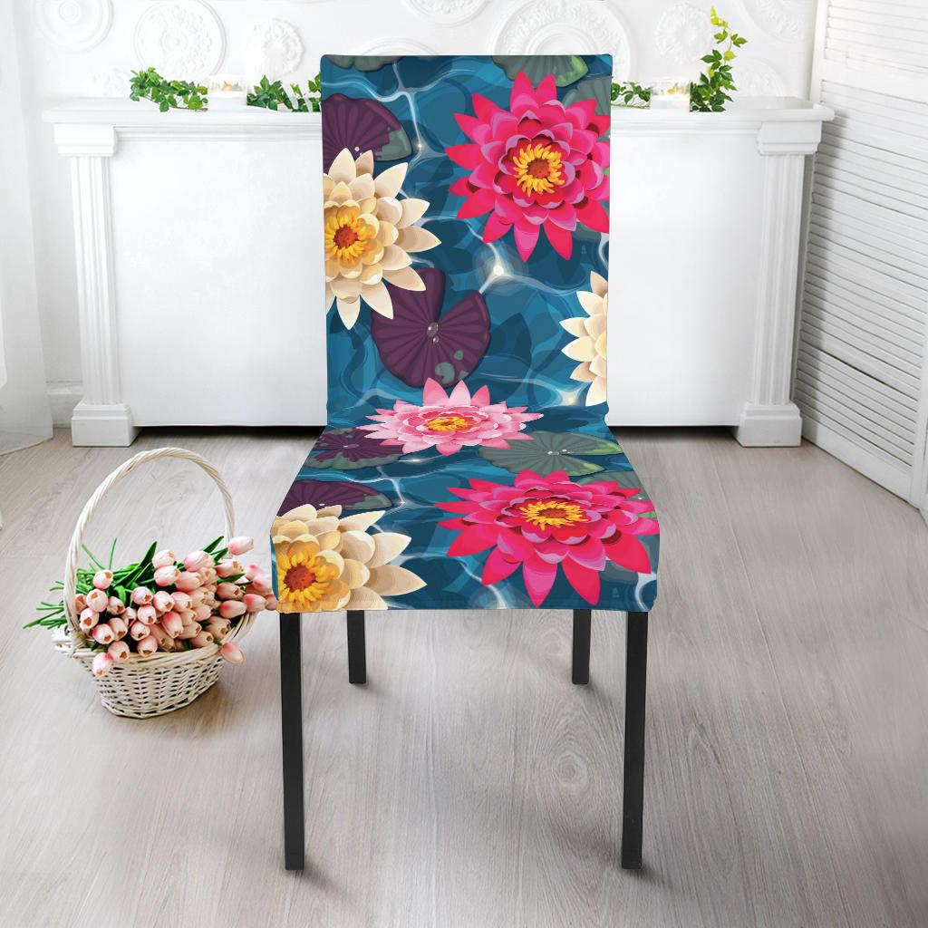 Water Lily Pattern Print Design WL05 Dining Chair Slipcover-JORJUNE.COM