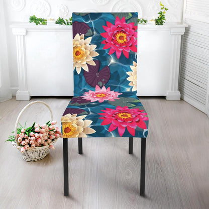 Water Lily Pattern Print Design WL05 Dining Chair Slipcover-JORJUNE.COM