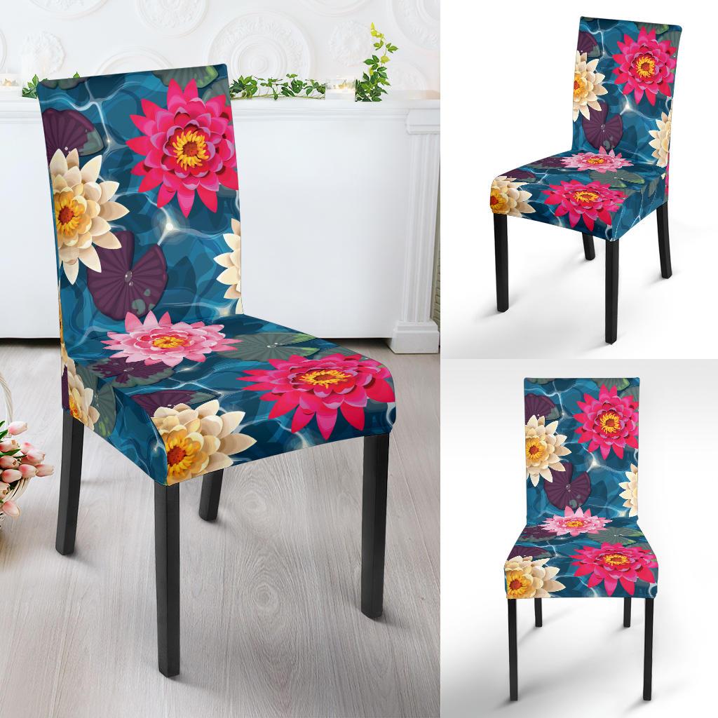 Water Lily Pattern Print Design WL05 Dining Chair Slipcover-JORJUNE.COM