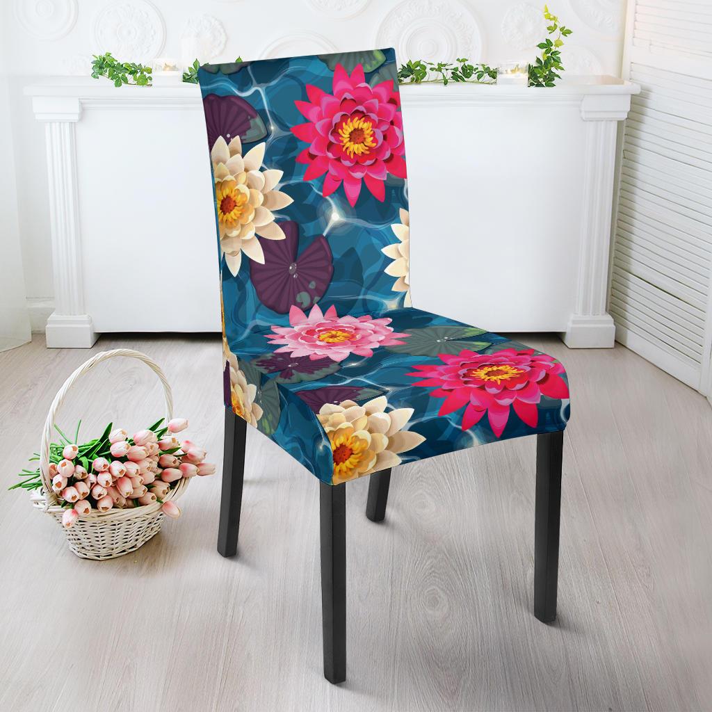 Water Lily Pattern Print Design WL05 Dining Chair Slipcover-JORJUNE.COM