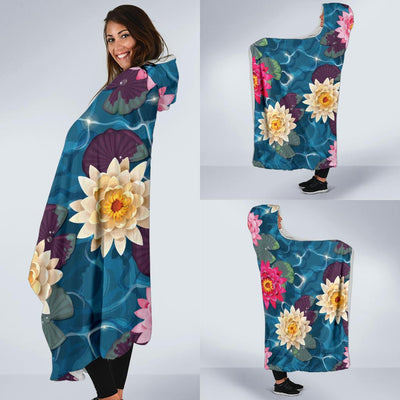 Water Lily Pattern Print Design WL05 Hooded Blanket-JORJUNE.COM